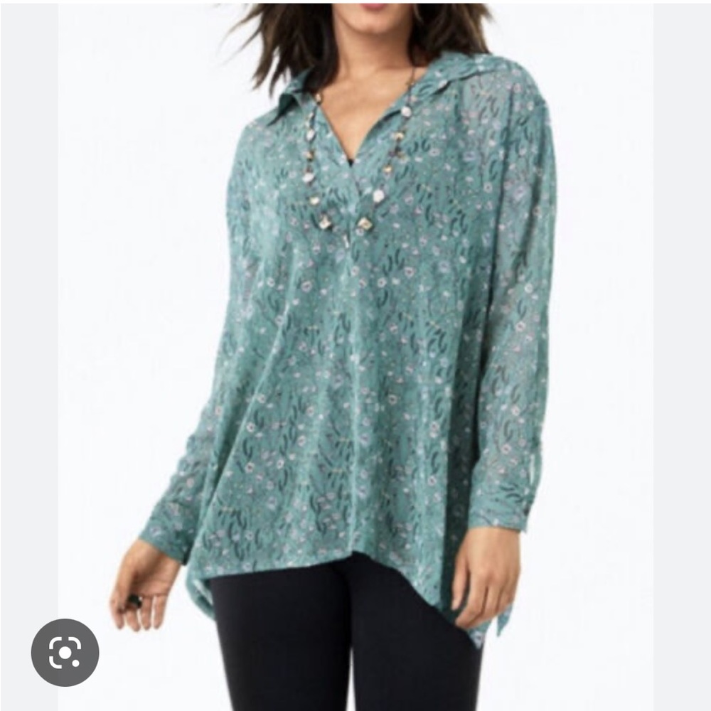 Cabi Chase Field of Flowers Blouse Size S Style 3761 Fall 2019 Oversized Teal